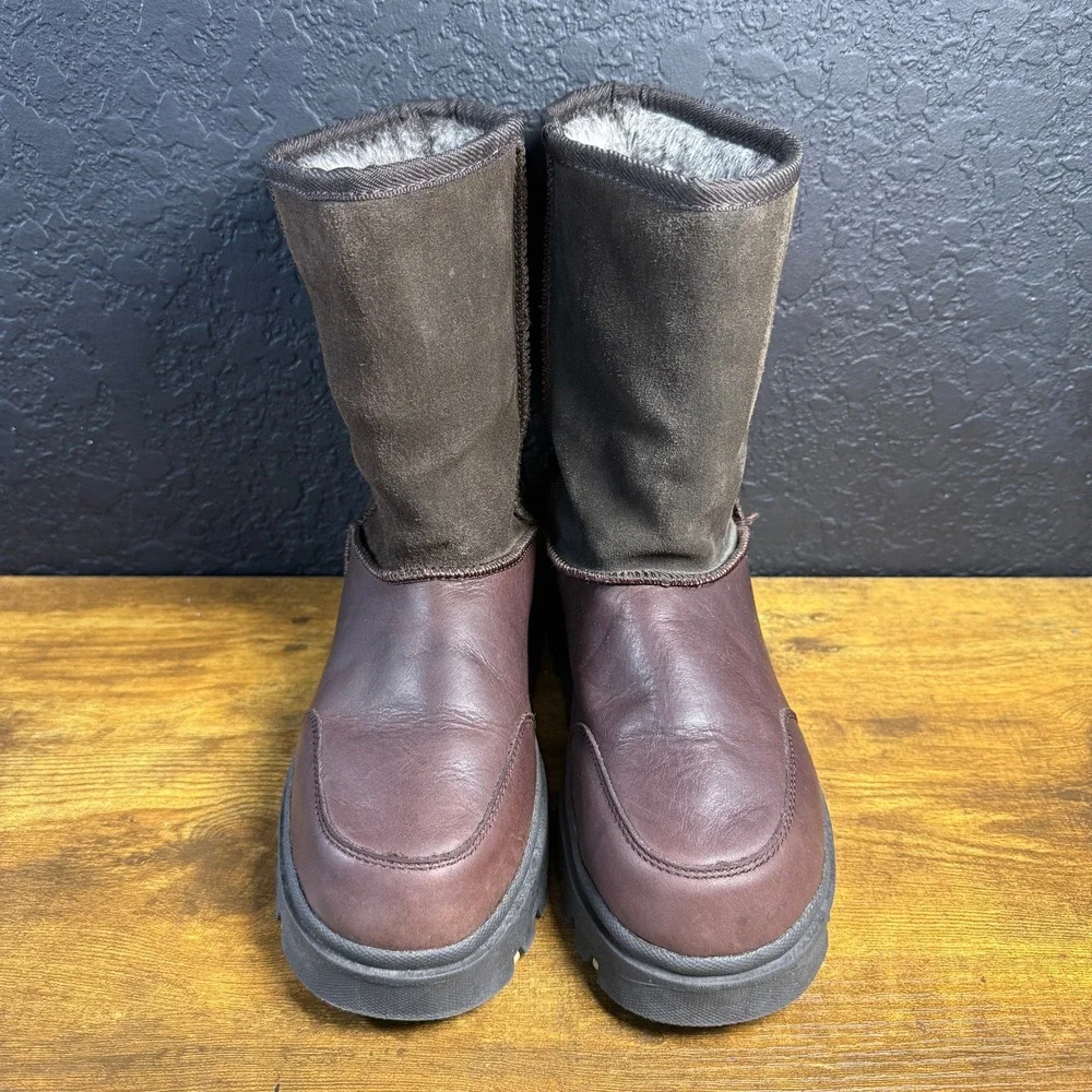 Skechers Outdoor COFF Brown Leather Suede Faux Fur‎ Winter Boots Womens Size 8